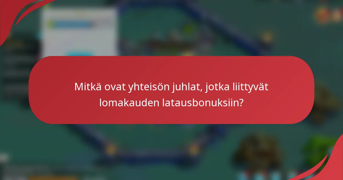Mitkä ovat yhteisön juhlat, jotka liittyvät lomakauden latausbonuksiin?